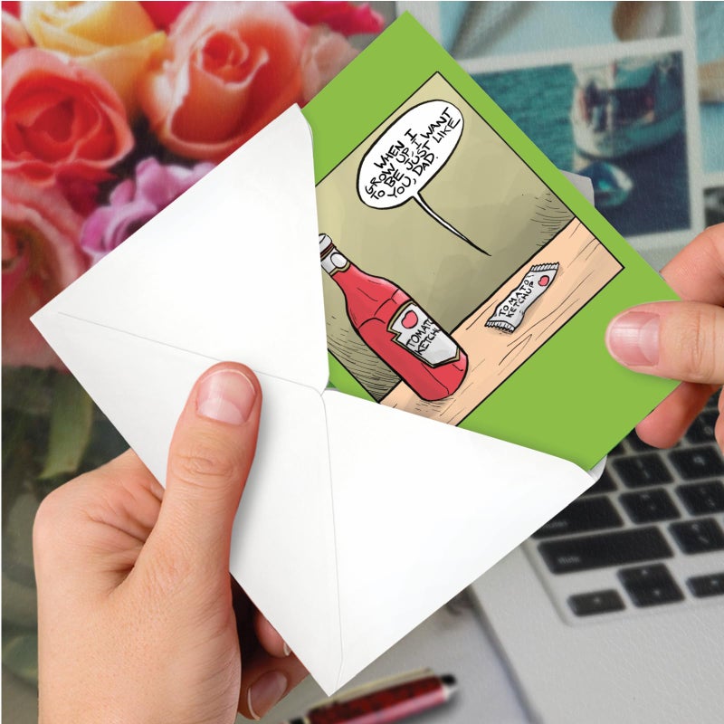 NobleWorks - 1 Funny Birthday Card Cartoons - Hilarious Comic Humor, Notecard with Envelope - Ketchup Dad C7290BFG - Image 4